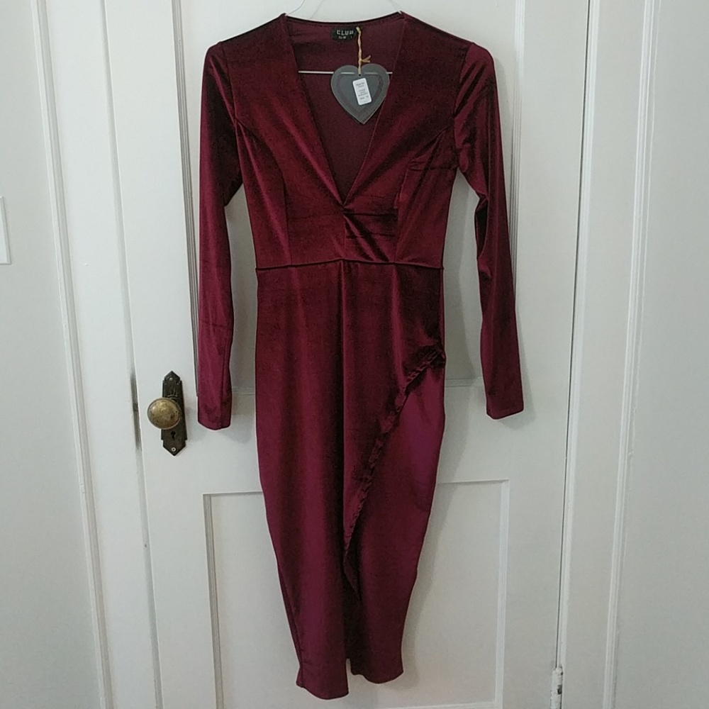 ASOS Club L Velvet Plunging Neckline Tulip Dress